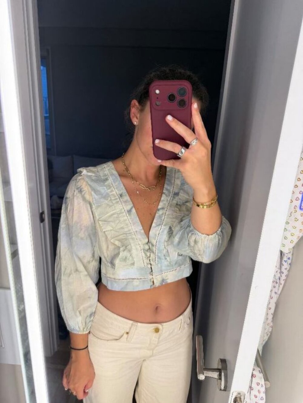 Zara blue-green tie-dye cropped blouse - M